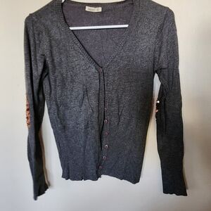Debut Charcoal Cardigan with Copper Sequin Elbow Patches
